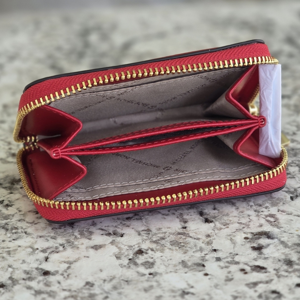 Michael Kors Jet Set Logo Medium Red Card Case Wallet - Picture 3 of 6